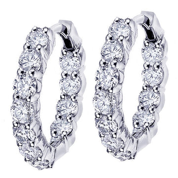 4.50 CT Large Diamond Inside/Outside Hoop Earrings in 14k White Gold